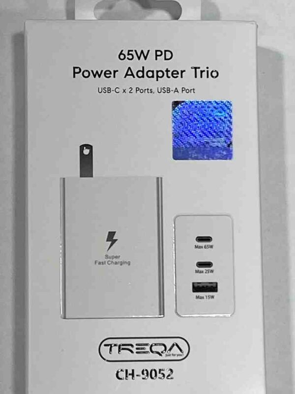 TREQA 65W PD Power Adapter Trio                                  USB-C x 2 Ports, USB-A Port  ch-9052